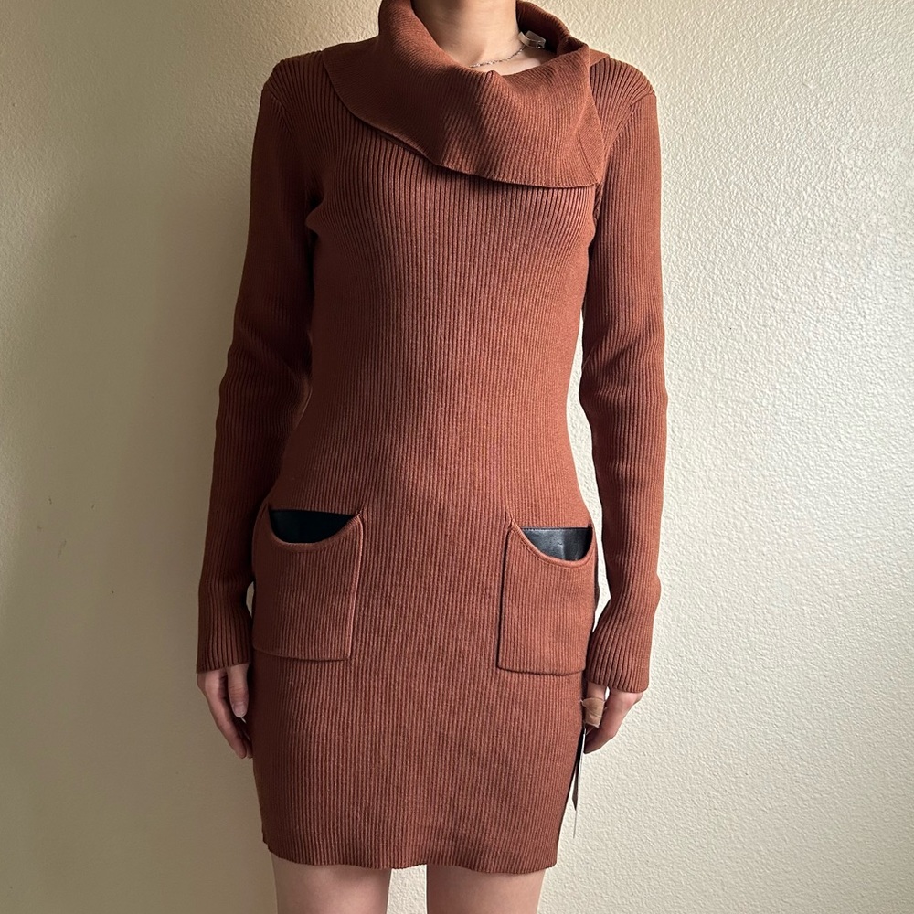 Brown body con mini dress